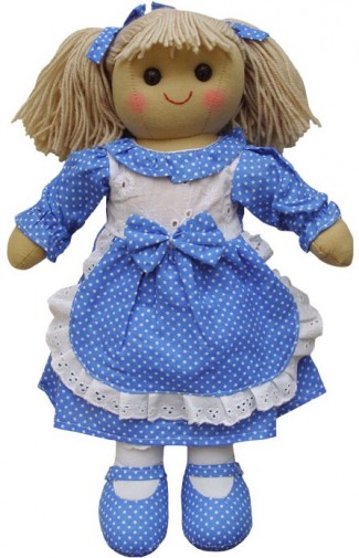 Retired Bears and Animals - RAG DOLL WITH BLUE POLKA DOT DRESS 40CM