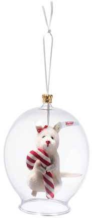 Retired Steiff Bears - CANDY CANE MOUSE IN BAUBLE ORNAMENT 8CM