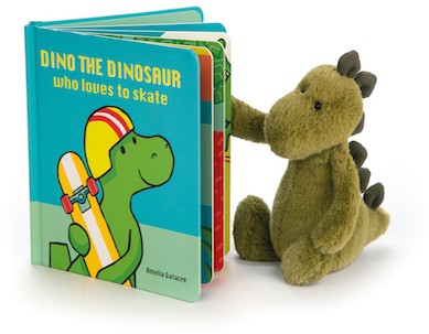 Retired Jellycat at Corfe Bears - BOOK - DINO THE DINOSAUR WHO LOVES TO SKATE