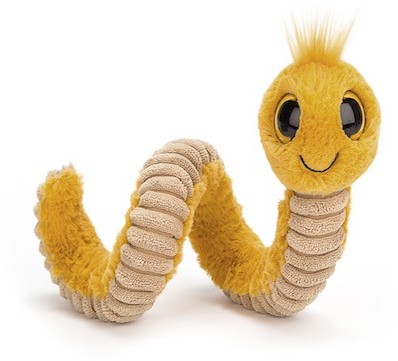 Retired Jellycat at Corfe Bears - WIGGLY WORM YELLOW 16CM