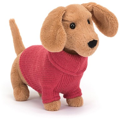 Retired Jellycat at Corfe Bears - SWEATER SAUSAGE DOG PINK 16CM