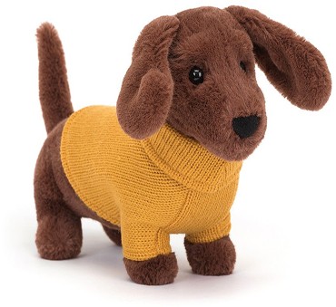 Retired Jellycat at Corfe Bears - SWEATER SAUSAGE DOG YELLOW 16CM