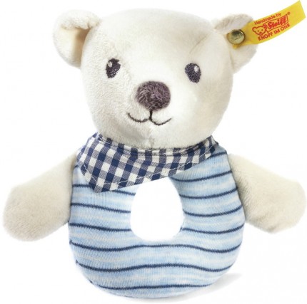 Retired Steiff Bears - KNUFFI TEDDY BEAR GRIP TOY BLUE 12CM