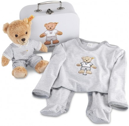 Retired Steiff Bears - SLEEP WELL BEAR SUITCASE GIFT SET GREY