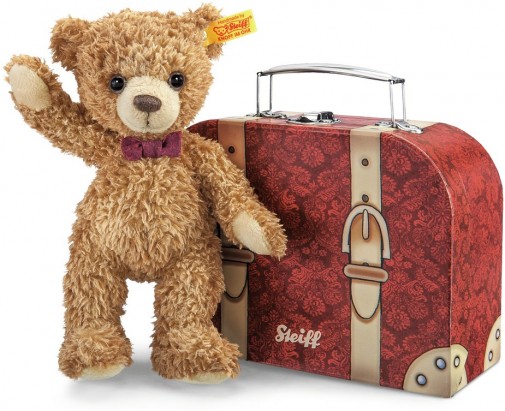 Retired Steiff Bears - CARLO TEDDY BEAR IN SUITCASE 23CM