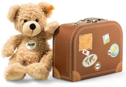 Retired Steiff Bears - FYNN TEDDY BEAR IN SUITCASE BEIGE 28CM