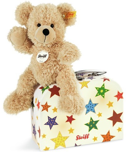 Retired Steiff Bears - FYNN TEDDY BEAR IN SUITCASE STARS 23CM