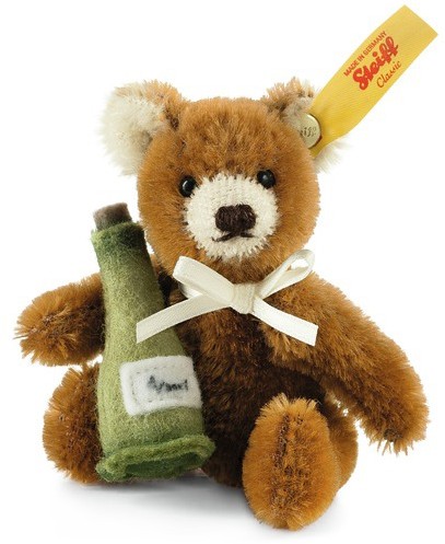 Retired Steiff Bears - MINI BROWN BEAR WITH CHAMPAGNE BOTTLE 10CM