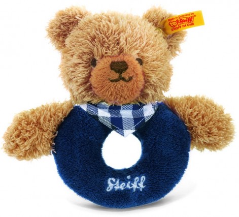 Retired Steiff Bears - SLEEP WELL BEAR GRIP TOY NAVY 12CM