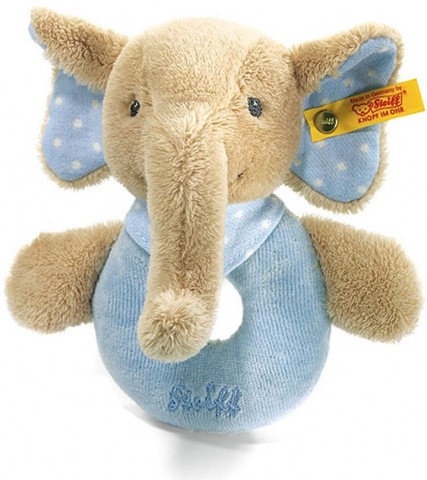 Retired Steiff Bears - TRAMPILI ELEPHANT GRIP TOY BLUE 12CM