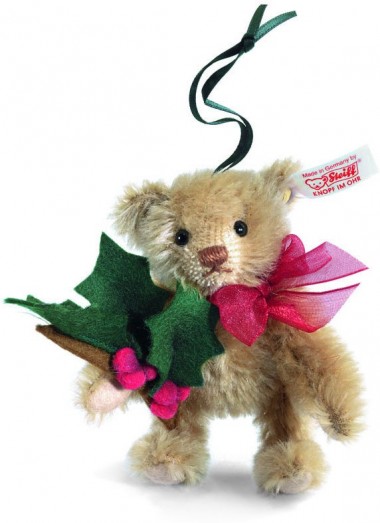 Retired Steiff Bears - TEDDY BEAR HOLLY ORNAMENT 10CM