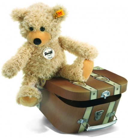 Retired Steiff Bears - CHARLY DANGLING TEDDY BEAR IN SUITCASE 30CM