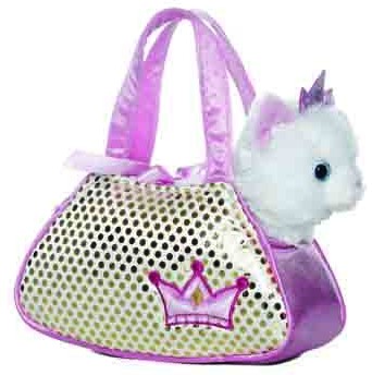 Retired Other - FANCY PALS WHITE CAT WITH CROWN IN PINK HANDBAG 20CM