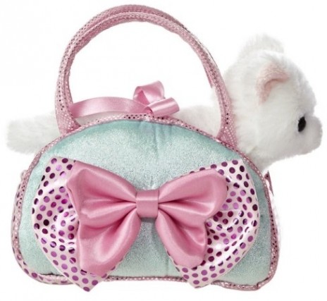 Retired Aurora - FANCY PALS CAT IN ICY BLUE HANDBAG WITH BOW 20CM
